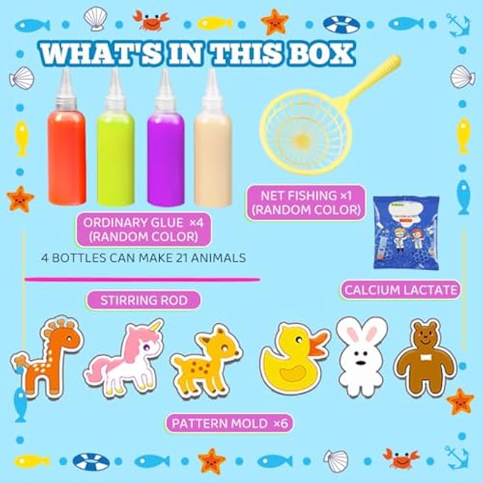 ® MAGIC WATER ELF ART CRAFT KIT, DIY WATER PET MAKING KIT WITH 4 LIQUID PIGMENT SQUEEZE BOTTLES, 6PCS CARTOON ANIMAL WATER PET MOLDS, STIRRING STICK & ACCESSORIES. - Image 3