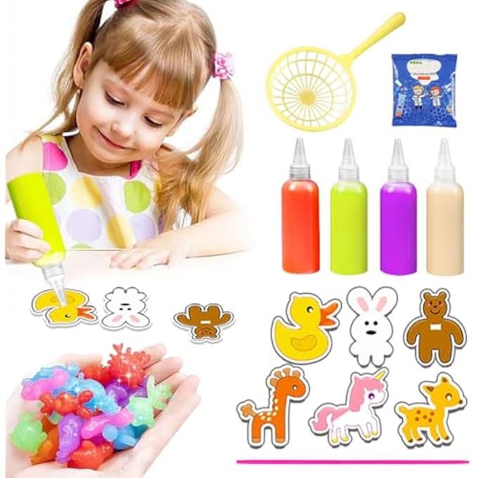 ® MAGIC WATER ELF ART CRAFT KIT, DIY WATER PET MAKING KIT WITH 4 LIQUID PIGMENT SQUEEZE BOTTLES, 6PCS CARTOON ANIMAL WATER PET MOLDS, STIRRING STICK & ACCESSORIES. - Image 2