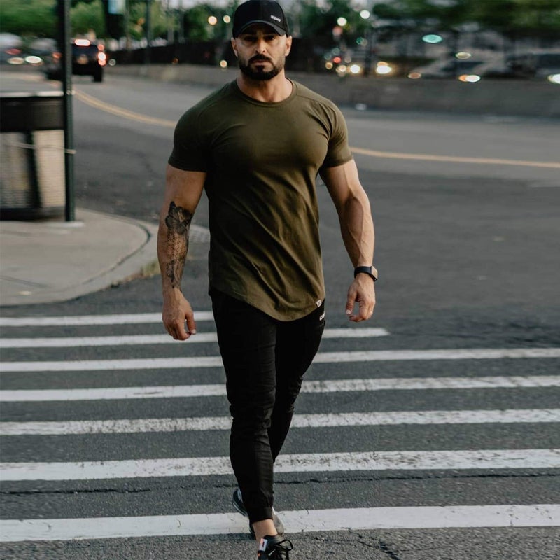 TEZO Mens Gym Workout Slim Fit Short Sleeve T-Shirt Cotton Performance Athletic Shirts Running Fitness Tee Loungewear(AGBK L) - Image 3