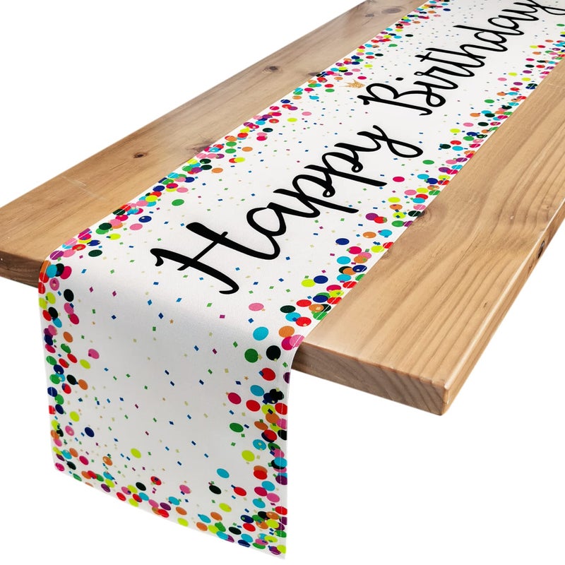Letjolt Happy Birthday Table Runner 12x72 Inches Polka Dots Birthday Table Decoration Birthday Sign White