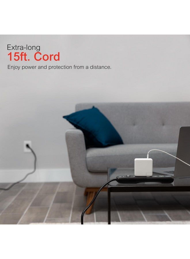 جي إي واقي التيار الزائد من GE بستة منافذ، سلك تمديد بطول 15 قدمًا، شريط طاقة، 800 جول، قابس مسطح، أغطية أمان ملتوية للإغلاق، ضوء مؤشر محمي، مُدرج في قائمة UL، أسود، 50767 - Image 5