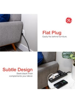 GE GE 6-Outlet Surge Protector, 15 Ft Extension Cord, Power Strip, 800 Joules, Flat Plug, Twist-to-Close Safety Covers, Protected Indicator Light, UL Listed, Black, 50767  - Image 4