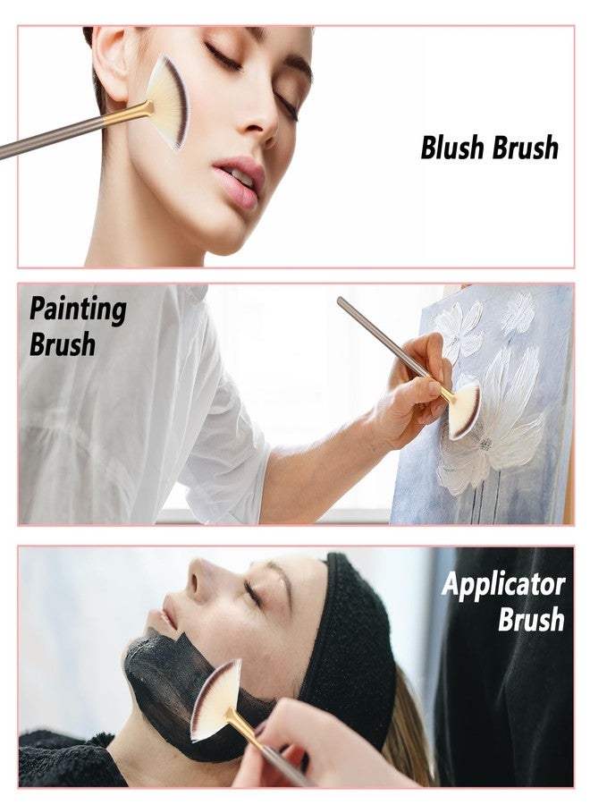 AOZUO 3Pcs Slim Soft Fan Brush, Fan Shape Makeup Brushes for Highlighter, Fluffy Packing Brush Facial Brushes Applicator for Esthetician Cosmetic Mud Cream Glycolic Peel Masques(3Pcs) - Image 2