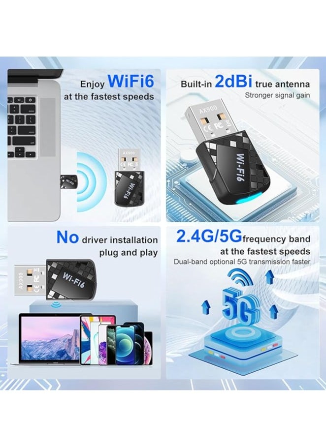 General - AX900 WiFi6 USB WiFi Adapter Dual Band 2.4GHz/5GHz Internal Antenna 2DBi Compatible with Windows 11/10/8.1/8/7, USB WLAN Adapter for PC/Desktop/Laptop - Image 1