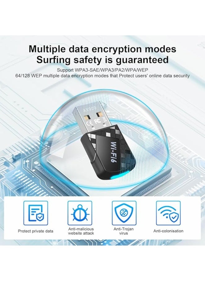General - AX900 WiFi6 USB WiFi Adapter Dual Band 2.4GHz/5GHz Internal Antenna 2DBi Compatible with Windows 11/10/8.1/8/7, USB WLAN Adapter for PC/Desktop/Laptop - Image 1