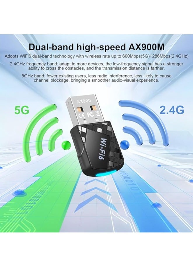General - AX900 WiFi6 USB WiFi Adapter Dual Band 2.4GHz/5GHz Internal Antenna 2DBi Compatible with Windows 11/10/8.1/8/7, USB WLAN Adapter for PC/Desktop/Laptop - Image 1