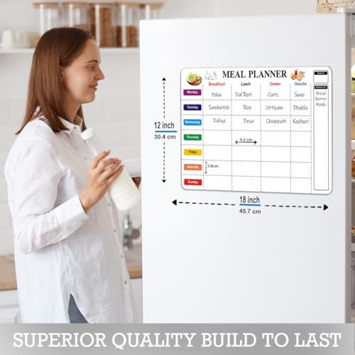 Eduway Magnetic Weekly Meal Planner | for Fridge and Wardrobe | with 1 Marker | Covers All Days with Grocery Planner List | Dry Erase Whiteboard Menu Planning Calendar Sheet Pack of 1 (12 * 18 inch) - Image 3