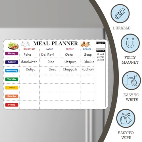 Eduway Magnetic Weekly Meal Planner | for Fridge and Wardrobe | with 1 Marker | Covers All Days with Grocery Planner List | Dry Erase Whiteboard Menu Planning Calendar Sheet Pack of 1 (12 * 18 inch) - Image 4