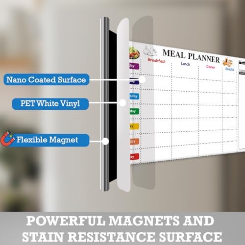Eduway Magnetic Weekly Meal Planner | for Fridge and Wardrobe | with 1 Marker | Covers All Days with Grocery Planner List | Dry Erase Whiteboard Menu Planning Calendar Sheet Pack of 1 (12 * 18 inch) - Image 5
