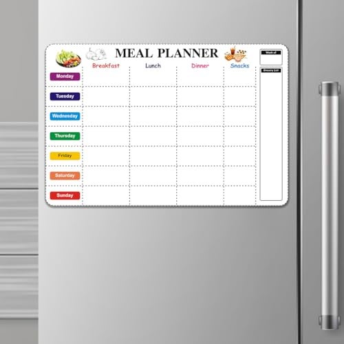 Eduway Magnetic Weekly Meal Planner | for Fridge and Wardrobe | with 1 Marker | Covers All Days with Grocery Planner List | Dry Erase Whiteboard Menu Planning Calendar Sheet Pack of 1 (12 * 18 inch) - Image 1