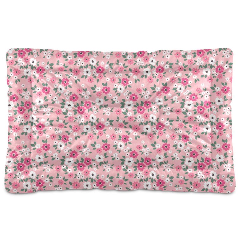 Coikll Pink Floral Pet Bed Pad Soft Dog Bed Mat with Anti-Slip Bottom, Machine Washable Crate Pad Mattress for Dog Sleeping - Image 1