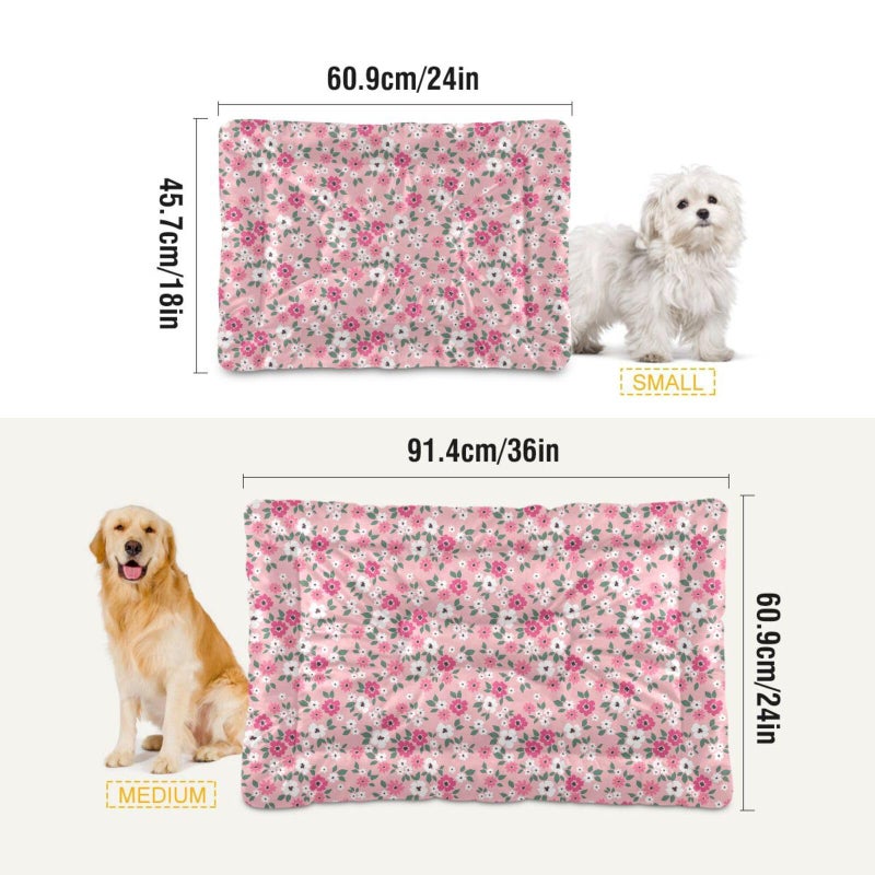 Coikll Pink Floral Pet Bed Pad Soft Dog Bed Mat with Anti-Slip Bottom, Machine Washable Crate Pad Mattress for Dog Sleeping - Image 3