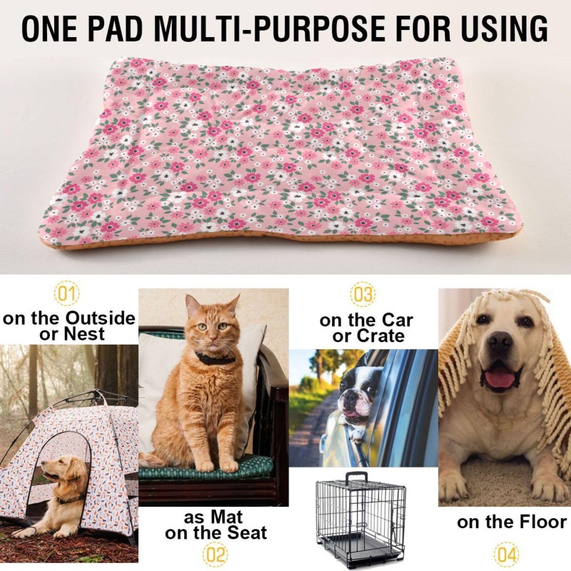 Coikll Pink Floral Pet Bed Pad Soft Dog Bed Mat with Anti-Slip Bottom, Machine Washable Crate Pad Mattress for Dog Sleeping - Image 5