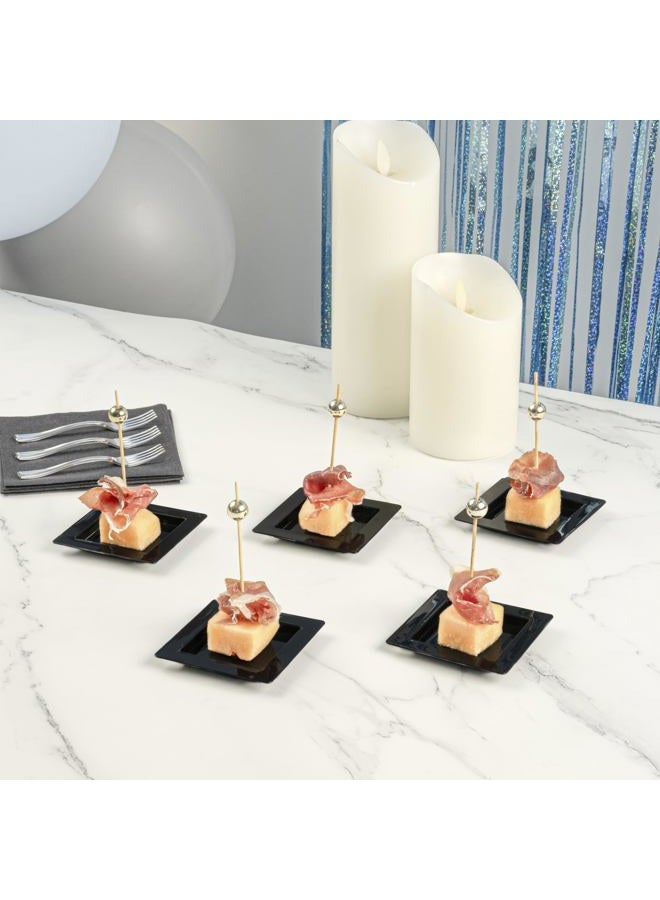 Restaurantware Square Black Plastic Mini Edge Plate - 2 3/4" x 2 3/4" - 25 Count Box - Image 4