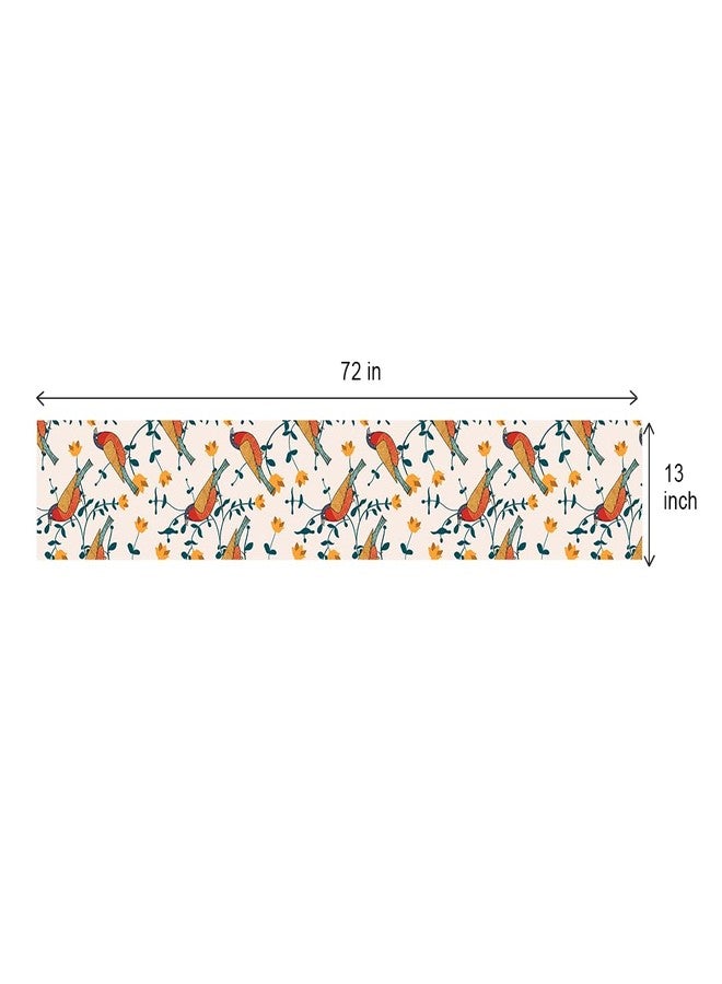 Astitva Cotton Table Runner - 13 x 72 Inches | 6-8 Seater Washable Dining Table, Centre Table, Wedding & Party Decor - Birds Land Print, Multicolor - Image 5