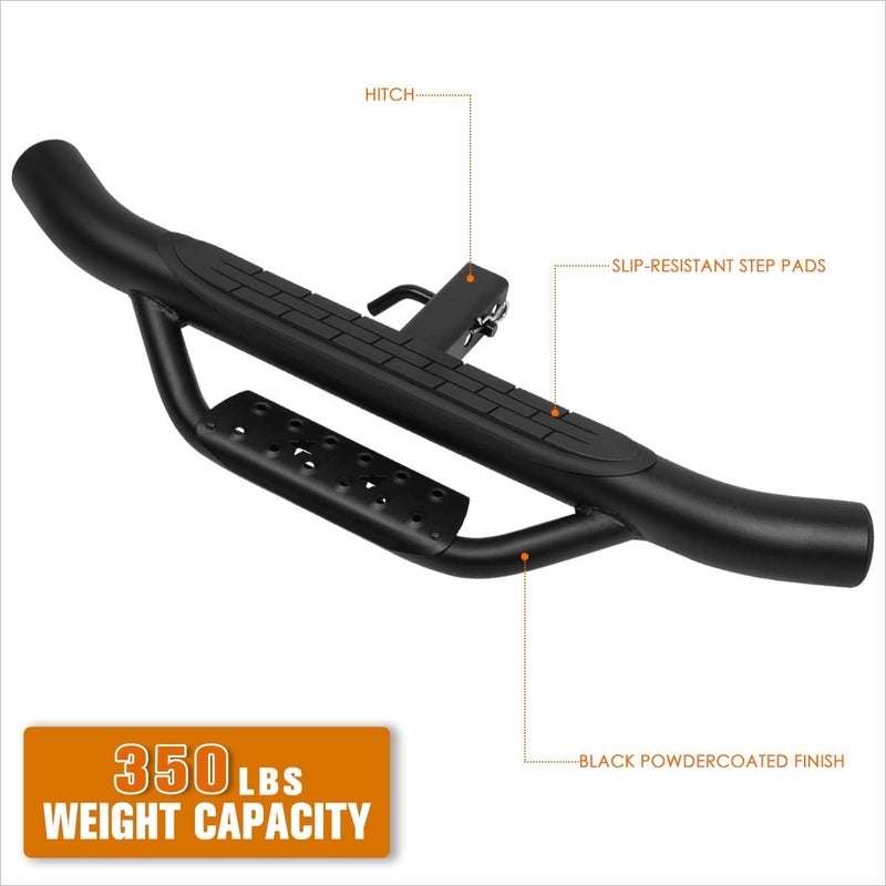 PM Performotor Universal 36" Wide X 4" OD Black Steel Trailer Towing Drop Hitch Step Bar Rear Bumper Guard Fits 2 Inch Receiver - Image 4