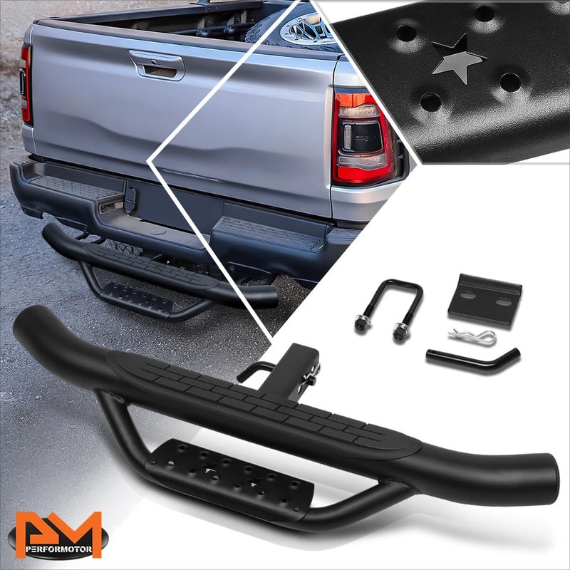 PM Performotor Universal 36" Wide X 4" OD Black Steel Trailer Towing Drop Hitch Step Bar Rear Bumper Guard Fits 2 Inch Receiver - Image 2