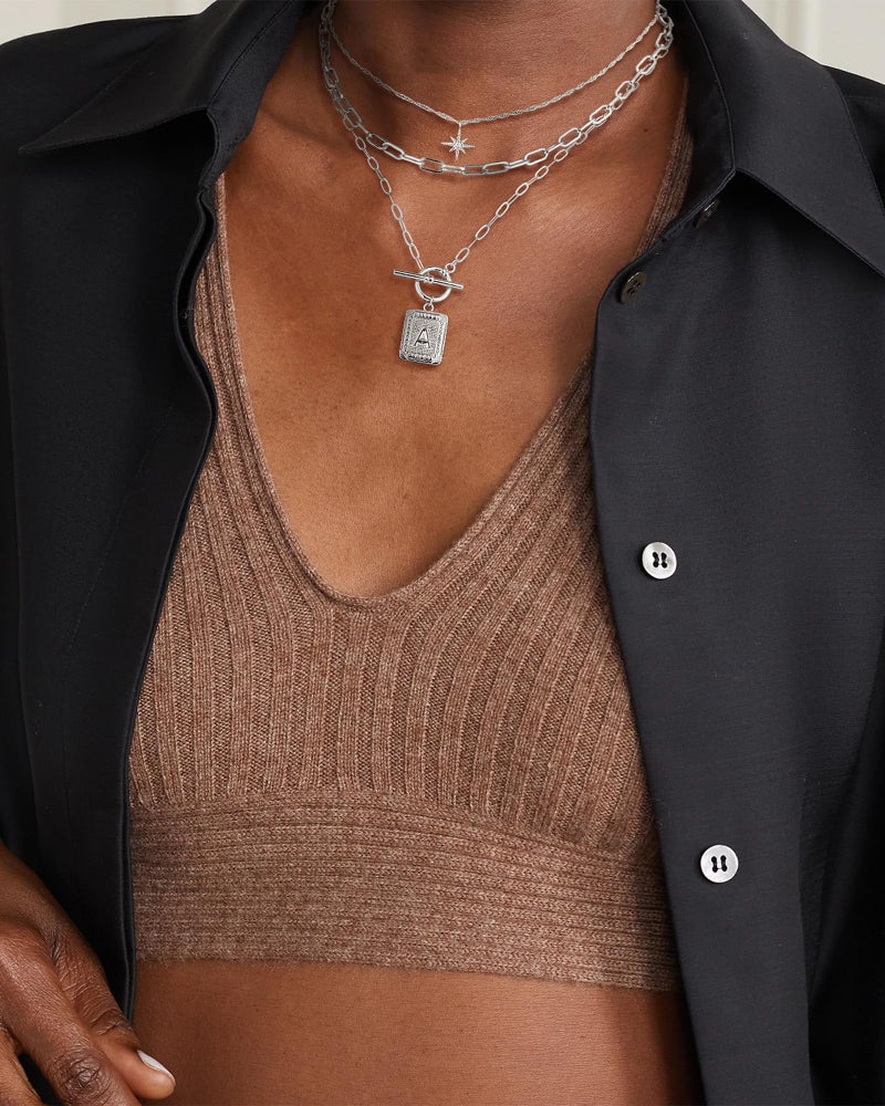 MJartoria Layered Initial Necklaces for Women Trendy, 14K Gold Plated Simple Star Choker Square Letter Pendant Necklace, Paperclip Chain Necklace, Gold Necklaces Jewelry Gifts (Silver, A.) - Image 2