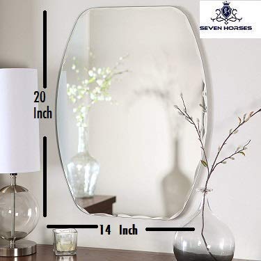 SEVEN HORSES Frameless DShape Bevelled Glass Wall Mirror for Dressing Bedroom Bathroom Living Room White 14 X 20 inches - Image 1