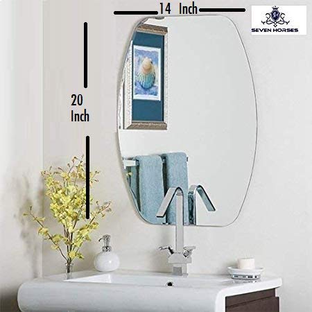 SEVEN HORSES Frameless DShape Bevelled Glass Wall Mirror for Dressing Bedroom Bathroom Living Room White 14 X 20 inches - Image 3