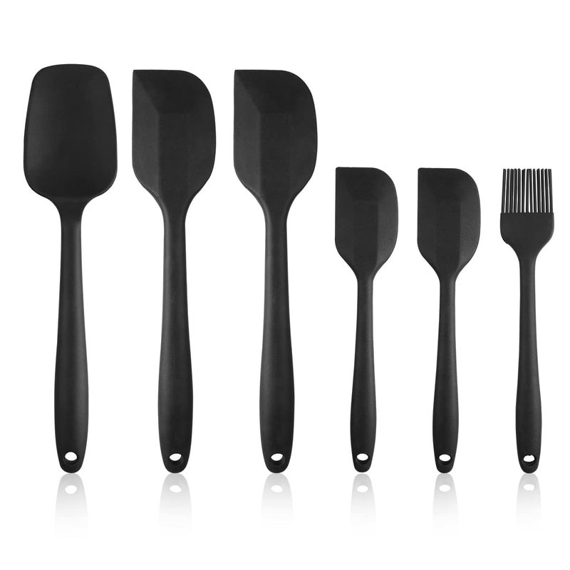 Silicone Spatula Set 6 Piece Rubber Spatula Heat Resistant and Stainless Steel Core Spatulas for Cooking Utensils Large and Small Baking Kitchen Spatulas Black