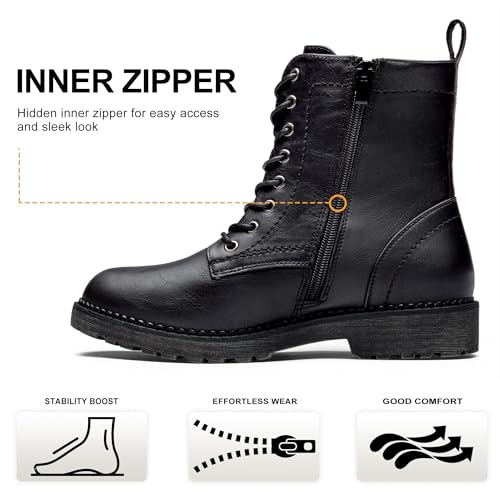 Vepose Women's Combat Ankle Black Flat Boots, Military Fashion 925 Booties Inner Zipper, Waterproof Lace up Boot, Soft Synthetic Leather Biker Booties, Size 8M US(CJY925 Black 08) - Image 5