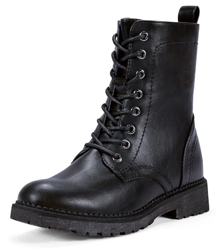 Vepose Women's Combat Ankle Black Flat Boots, Military Fashion 925 Booties Inner Zipper, Waterproof Lace up Boot, Soft Synthetic Leather Biker Booties, Size 8M US(CJY925 Black 08) - Image 1