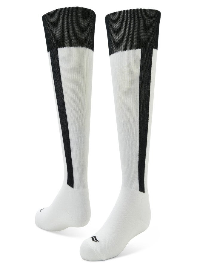 Sof Sole Baseball/Softball Over-the-Calf Team Athletic Performance Socks (2 Pair), Small, White Black Stirrup - Image 1