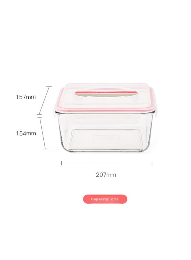 Glasslock Imported Tempered Glass Portable Large Capacity Refrigerator Storage Container With Handle, Sealed Moisture-proof 2500ml - Image 1