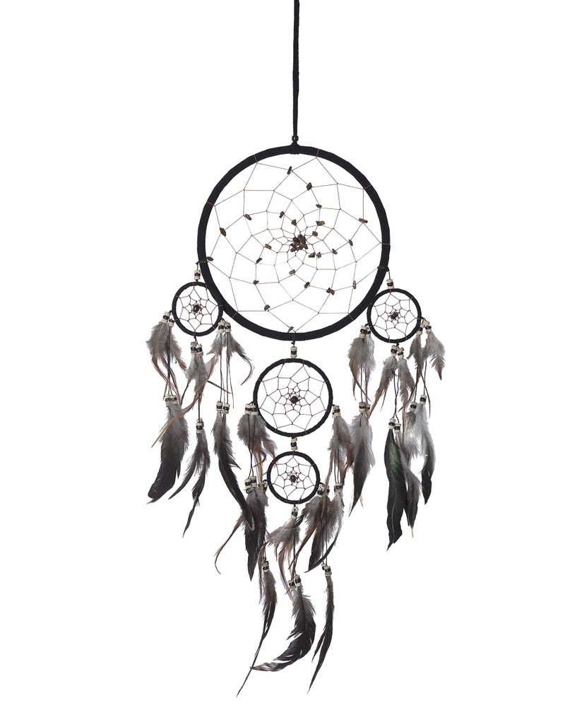 أوما Oma Dream Catcher - جلد الغزال الأسود مع Tiger Eye Stone Traditions Dream Catcher Decor - Image 2