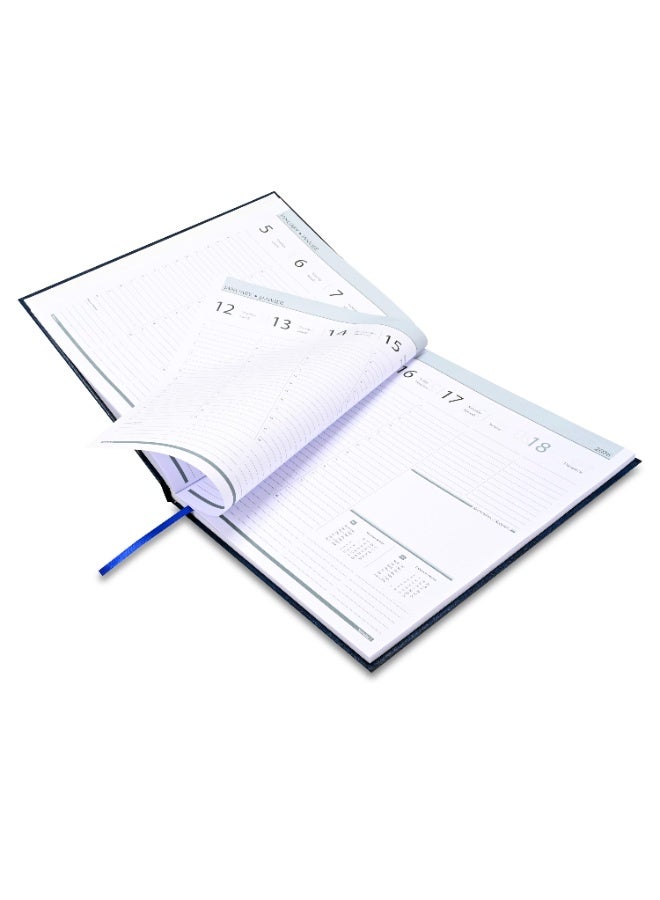 FIS 2026 Executive Diary, Size 210x260mm, Hard Cover Vinyl, 1 Side Padded, 1 Week at a Glance Format, English/French, 70gsm White Paper, Blue Cover-FSDI34E26BL - Image 3