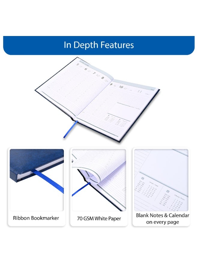 FIS 2026 Executive Diary, Size 210x260mm, Hard Cover Vinyl, 1 Side Padded, 1 Week at a Glance Format, English/French, 70gsm White Paper, Blue Cover-FSDI34E26BL - Image 5