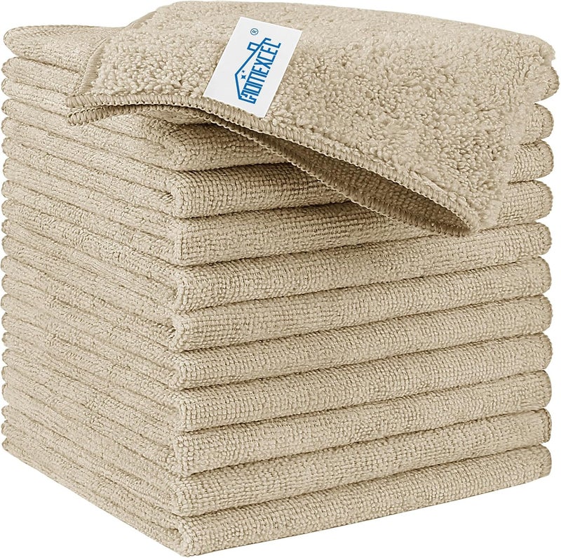 HOMEXCEL Brown Microfiber Cleaning Cloth, 12 Pack Premium Microfiber Towels for Cars, Lint Free, Scratch-Free, Highly Absorbent, Reusable Cleaning Rags for Car, Household, Kitchen, Window, 11.5"X11.5" - Image 1