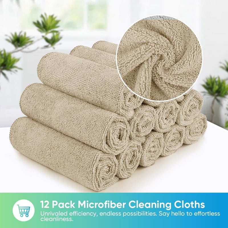 HOMEXCEL Brown Microfiber Cleaning Cloth, 12 Pack Premium Microfiber Towels for Cars, Lint Free, Scratch-Free, Highly Absorbent, Reusable Cleaning Rags for Car, Household, Kitchen, Window, 11.5"X11.5" - Image 4