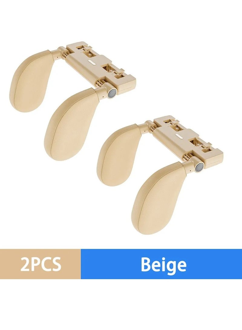 AROAQ Car Seat Headrest Pillow, Travel Rest Sleeping Headrest Support, Adjustable Angle Car Headrest Pillow With Hook, Comfortable Car Seat U Shaped Headrest Support For Kids Adults, (2pcs, Leather Beige) - Image 1