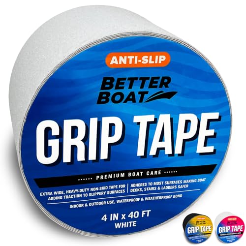 Better Boat Anti Slip Tape for Outdoor Stair Treads, Non-Skid Grip for Stairs and Steps, 4" x 40ft Roll, White Waterproof Traction, Weather-Resistant Friction Floor Tread for Dogs and Steps - Image 1