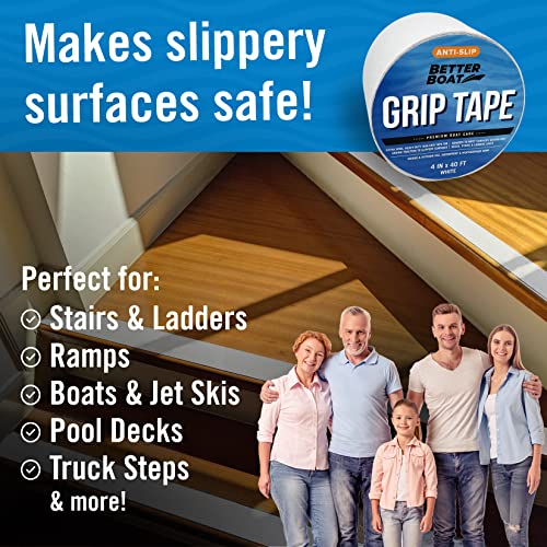 Better Boat Anti Slip Tape for Outdoor Stair Treads, Non-Skid Grip for Stairs and Steps, 4" x 40ft Roll, White Waterproof Traction, Weather-Resistant Friction Floor Tread for Dogs and Steps - Image 5