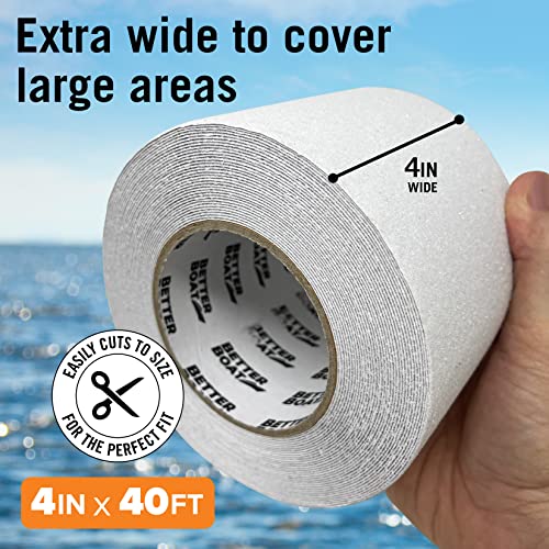 Better Boat Anti Slip Tape for Outdoor Stair Treads, Non-Skid Grip for Stairs and Steps, 4" x 40ft Roll, White Waterproof Traction, Weather-Resistant Friction Floor Tread for Dogs and Steps - Image 4