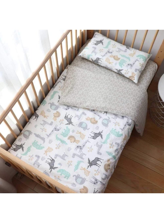 Emenpy 100% Cotton Crib Bedding Set for Infant Boys Girls, 3 Pcs Baby Bed Linen Include Duvet Cover, Fitted Sheet, Pillowcase, Nursery Decoration, No Filler (Khaki) - Image 1
