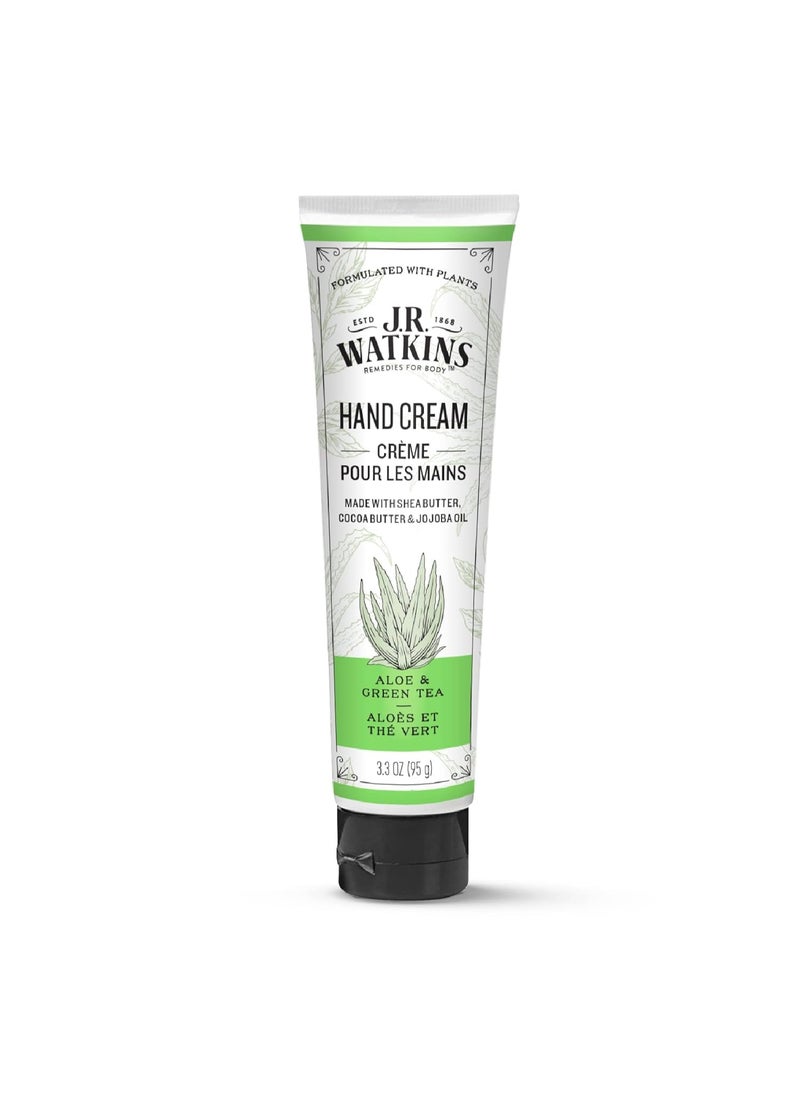 J.R.WATKINS J.R. Watkins Natural Moisturizing Hand Cream, Hydrating Hand Moisturizer with Shea Butter, Cocoa Butter, and Avocado Oil, USA Made and Cruelty Free, 3.3oz, Aloe & Green Tea, Single  - Image 1