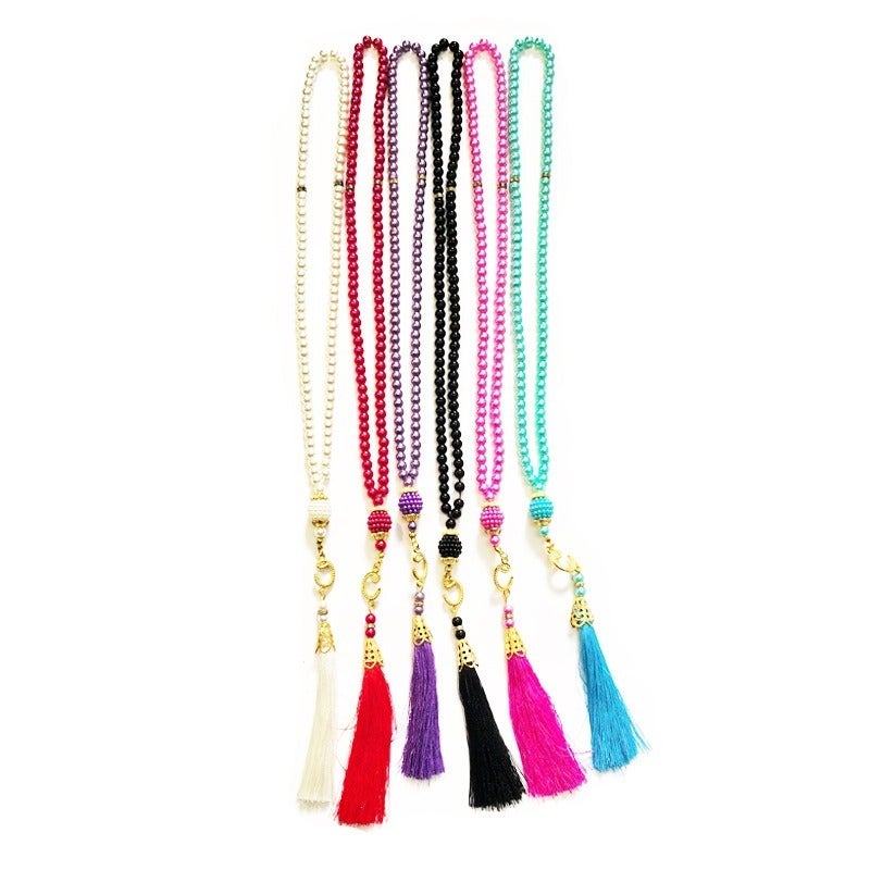 eManco Tasbih Muslim Prayer Beads, 33Pcs 10mm Faceted Glass Crystal Misbaha, Islamic Rosary with Tassel, Multi Colors， - Image 3