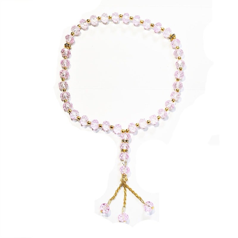 eManco Tasbih Muslim Prayer Beads, 33Pcs 10mm Faceted Glass Crystal Misbaha, Islamic Rosary with Tassel, Multi Colors， - Image 1