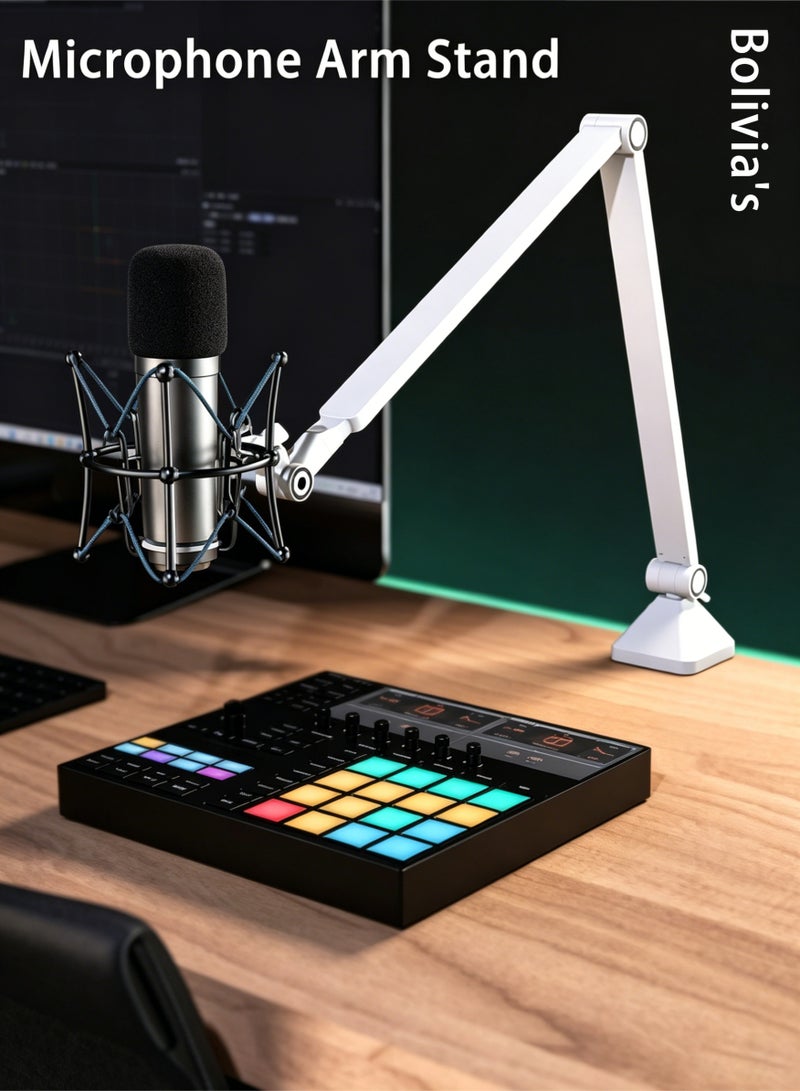 Bolivia's Adjustable Desktop Mic Stand – Foldable Boom Arm with 2kg Load Capacity, Low Profile Microphone Mount for Streaming, Gaming, Podcast, Studio & Office | Portable Suspension Arm, Clamp & Screw Mount, No Drilling Required - Image 1