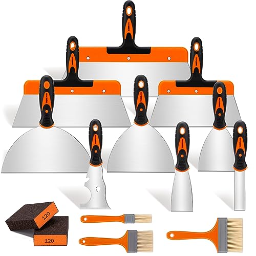 THINKWORK Putty Knife Set - 14Pcs Stainless Steel Paint Scraper Tools, Drywall Knife Set for Removing Wallpaper, Repairing Drywall, Applying Putty, Taping, Scraping Plaster, Cement, Adhesive - Image 1