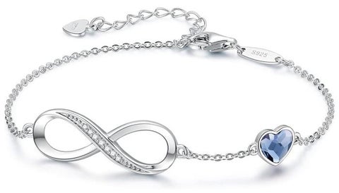 Infinity Heart Birthstone Charm Bracelet for Women, Adjustable Link Bracelet, Perfect Mother's Day, Anniversary, or Birthday Jewelry Gift for Wife, Girlfriend, or Her
