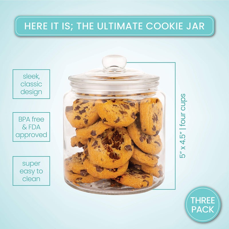 Marbelous Set of 3 Glass Jar with Lid 1 Liter | Airtight Glass Storage Container for Food, Pasta, Coffee, Candy, Dog Treats, Snacks | Glass Organization Canisters for Home & Kitchen | 34 Ounces - Image 3