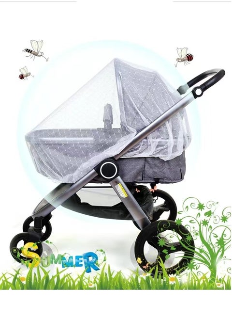 1pc Stroller Mosquito Net, Stroller Net, Portable Printed Stroller Net Cover, Perfect Anti-Insect Net for Strollers, Cradles, Mini Cribs, Cradles and Playpens (White)