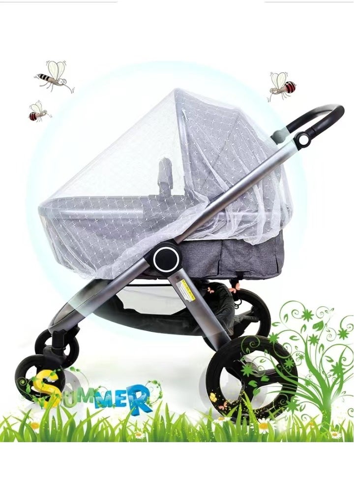 Generic 1pc Stroller Mosquito Net, Stroller Net, Portable Printed Stroller Net Cover, Perfect Anti-Insect Net for Strollers, Cradles, Mini Cribs, Cradles and Playpens (White)  - Image 1