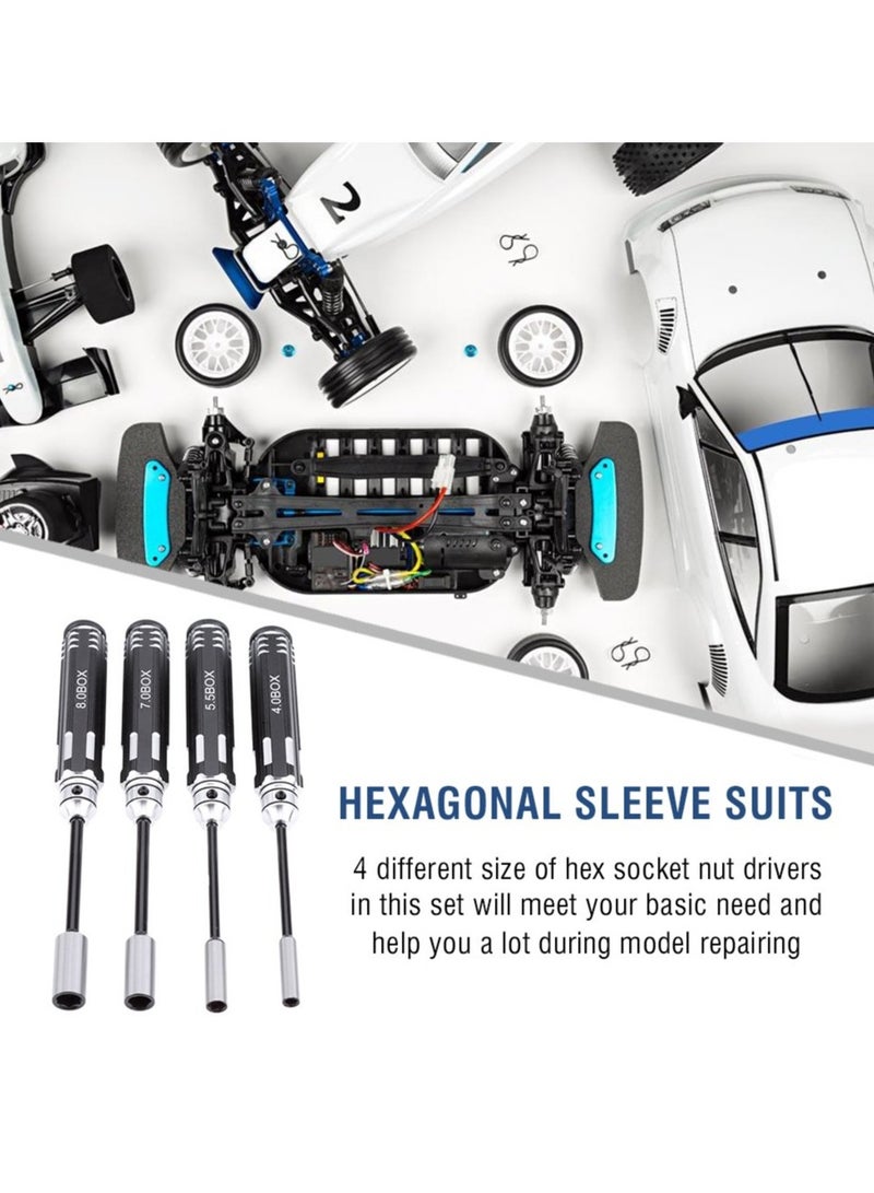 Zikra Hex Nut Driver Set Hexagonal Head Nut Wrench 4.0/5.5/7.0/8.0mm 4Pcs RC Repair Tools Kit Socket Screwdrivers for RC Cars Model Airplanes Sportinggoods Deformation Model - Image 3