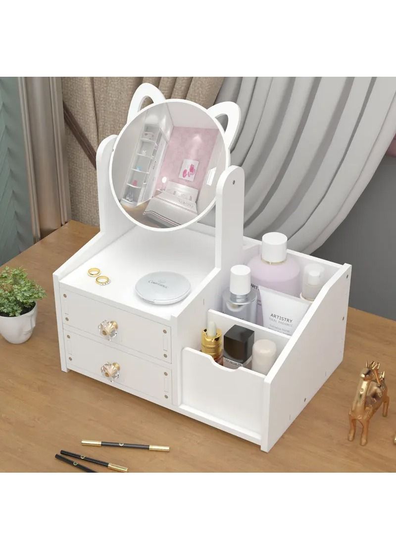 Multifunctional small makeup table with rotating mirror shelf assembly cosmetics storage rack skin care products organizer drawer - Image 1